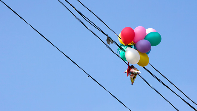 Mylar balloons on electrical wires