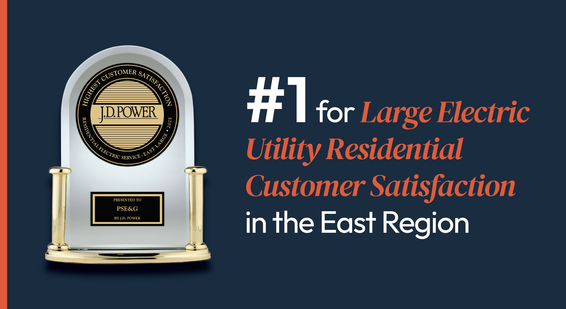 PSE&G ranked #1 by J.D. Power for Large Electric Utility Residential Customer Satisfaction in the East Region - 2025