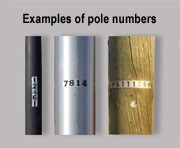 Examples of how pole numbers look so they can be identified for streetlight outages.
