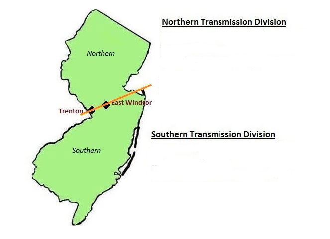 A map of New Jersey showing the different regions for PSE&G's transmission tree trimming program
