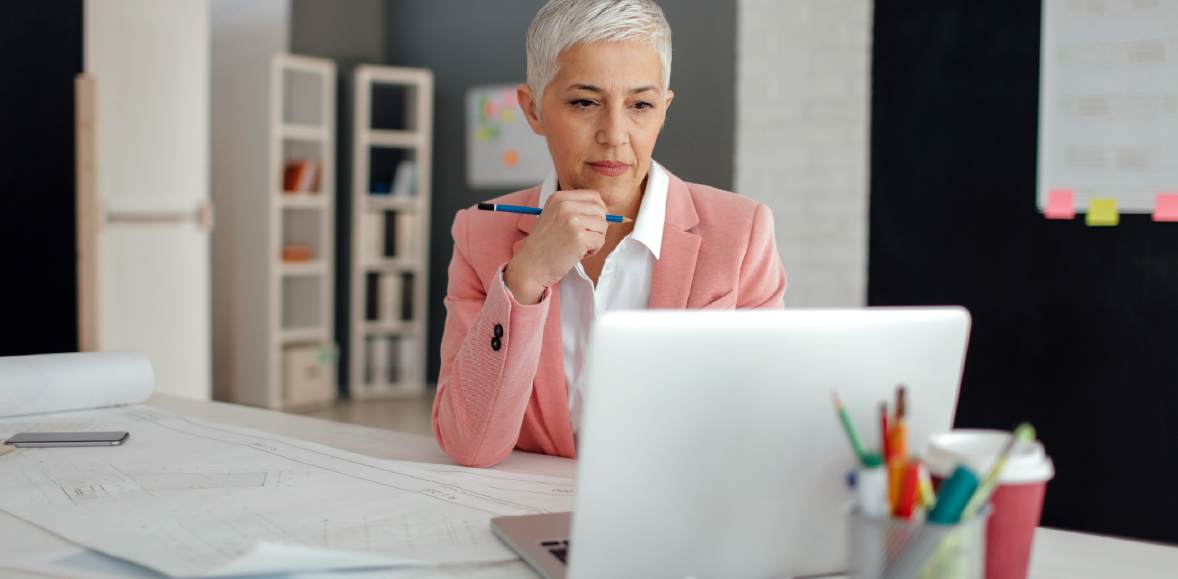 Older woman looking at a laptop computer screen