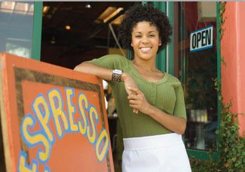 Woman small business owner is shown.