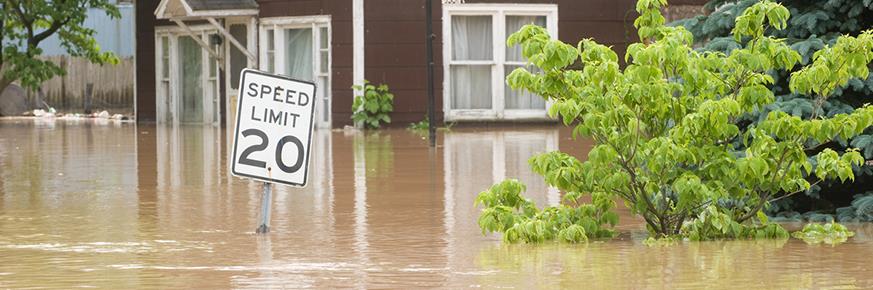 A home surrounded by flood waters