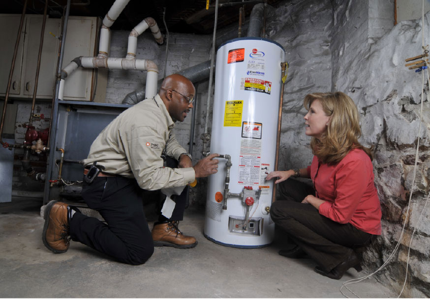 Service technician in driver's seat of PSE&G truck