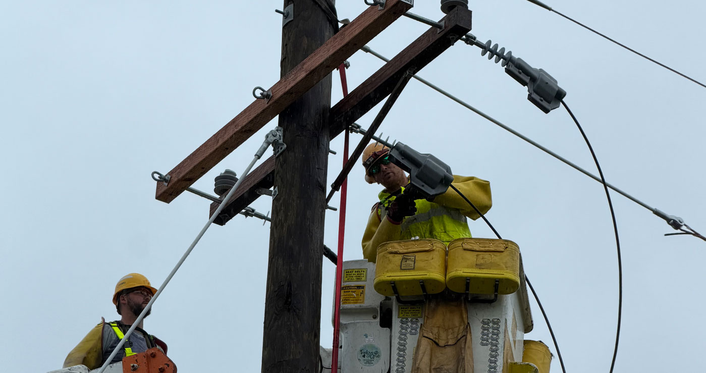 PSE&G line workers restoring power after extreme weather.