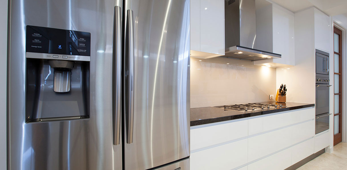 Stainless steel refrigerator in a kitchen